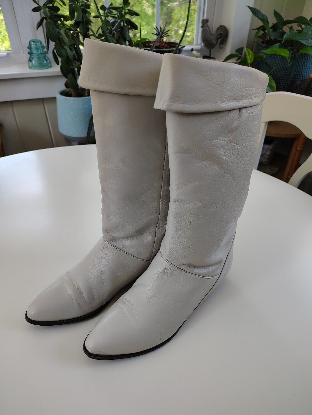 Vintage Bandit Made In Argentina 1980s Cream Leather Slouch Boots 7.5
